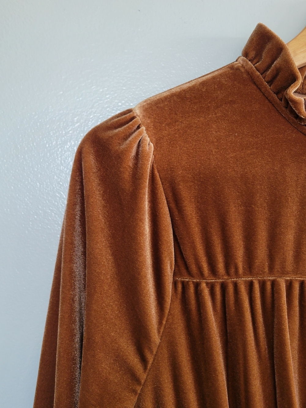 NWT Icone By Simons Velvet Tiered Midi Dress Ruffle Sz P/S Brown Boho Fall - Picture 5 of 14